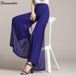 2020 Hot Sale Summer Female Wide Leg Pants Women High Waist Double Layers Split Chiffon Pants Loose Black Elegant Dance Trousers