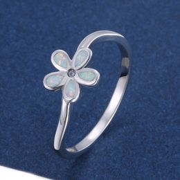 LuckyShine 925 Sterling Silver Opal Flower Rings Blue White Women's Fashion Jewellery Weddings Gift