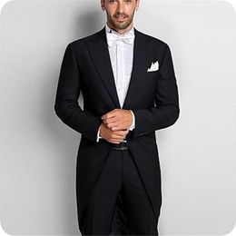 Evening Dress Custom Made Black Men Suits Tailcoat Tuxedos Wedding Suits For Man Blazer Bridegroom Prom Costumes Pour Hommes Jacket+Pants