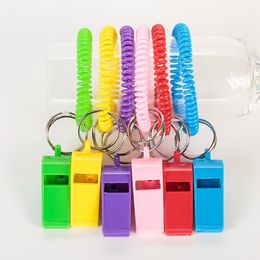 Whistle Keychain Key Ring Emergency Survival Camping Hiking Supply Keychain Spiral Bracelet Elastic Coil Noise Maker T2I5744