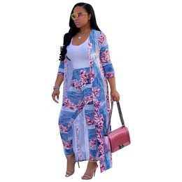Women 2 Piece Pants Club Outfits Long Sleeve Floral Open Front Cardigan and Pants Set Loose Blouse Coat Long Pants Two Piece