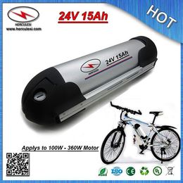 Rechargeable 360W 24V Lithium Li-ion Bottle Battery 15Ah for Electric E Bike with 15A BMS 18650 cell + Charger FREE SHIPPING