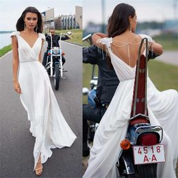 sexy aline wedding dress backless applique beading sweep train bridal gown sleeveless vneck ruffle wedding gowns custom made
