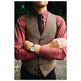 Brown tweed Vests 2019 Wool Herringbone Slim Fit British style custom made Mens suit Vest tailor Blazer wedding Waistcoat for men