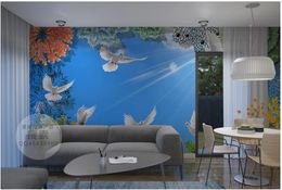 Simple Creative Photo Wallpaepr Blue Sky Forest Scenery pigeon Mural For Living room Bedroom TV background Wall Mural Home Decor