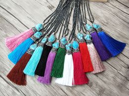 5 Strands Hematite beads Chains necklace,Howlite Blue stone Tassel Charm Pendants Pave Crystal Rhinestone Jewellery necklaces NK294