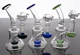 Small Beaker Glass Bongs Water Pipes Recycler Dab Rig Bubbler Beaker Bong 14mm Joint Free Shipping