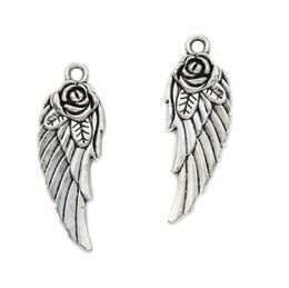 100pcs/Lot Vintage Tibetan Silver Angel Wings Charms Pendants 31x11mm Charms for Jewellery Making DIY Bracelet Necklace