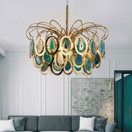 Modern Chandelier Lighting Luxury Nordic Iron Agate Designer Light Fixture Living Dining Room LED Lustre Cristal For Foyer room