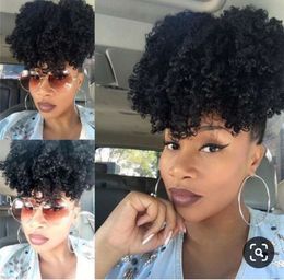 Afro Kinky Curly Human Hair Drawstring Ponytail For girl Curly Hair Brazilian Virgin Clip 100% Real Hair Ponytail with bang