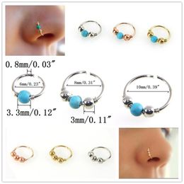 Retro Round Beads Nose Ring Stud Ear Nostril Hoop Body Rose Gold Silver Piercing Jewellery 6mm/8mm/10mm