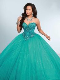 Luxury Crystal Beaded Green Ball Gown Quinceanera Dresses Masquerade Prom Sweet 16 Dress Party Gowns Custom Size254k