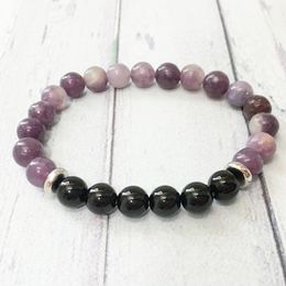 MG0503 New Design Lepidolite Black Onyx Wrist Mala Bracelet Fashion Women`s Yoga Bracelet Heart Chakra Stress Relief Jewelry