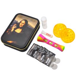 Portable Tobacco Pouch Set Plastic Smoking Herb Grinder Glass Mouth Filter Tip Pipes Silicone One Hitter Pipe 5pcs Metal Pipe Screen