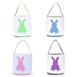 Easter Rabbit Basket Easter Bunny Bags Rabbit Printed Canvas Tote Bag Egg Candies Baskets 4 Colours 50pcs SN799