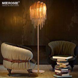 Vintage Aluminium Chain Silver Floor Light Fixture Gold Colour Modern Standing Lamp Lustre for Reading Room Bedroom Hotel Cafe