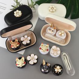 Pearl Contact Lens Case Animal Glasses Case With Mirror Eyes Contact Lenses Box For Glasses Cartoon Fox Pearl Container Glasses Case
