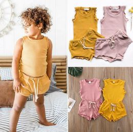 Kids Clothing Sets Baby Girls Sleeveless Top Ruffle Shorts Suits Summer Solid Vest Short Pants Sets Infant Boutique Clothing Sets CYP694