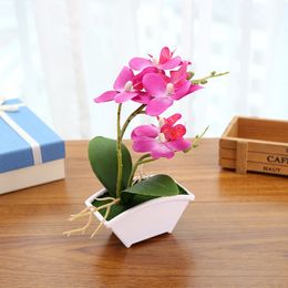 Phalaenopsis potted artificial orchid flower with foam leaf and plastic vase simulation flower decoration for home table20 Set