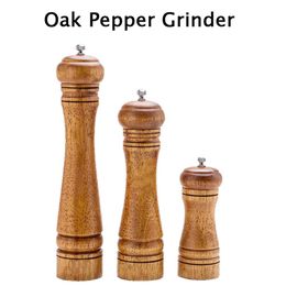 Manual Pepper Grinder Oak Wood Salt And Mill Multi-purpose Cruet 5" 8" 10" Kitchen Tool With Ceramic Grinder