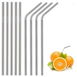 304 Stainless Steel Straw Silvery Bend Straight Reusable Coffee Milk Juice Straw Bar Kitchen Drinking Straws Kitchen Tool T9I00473