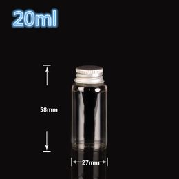 27*58mm 20ml Mini Clear Glass Bottles With Aluminum Cap Tiny Glass Vials Jars essential oil bottle 50pcs Free Shipping