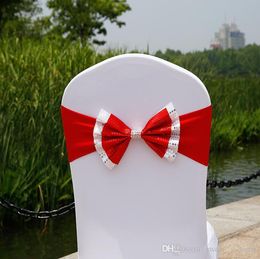 Paillette Wedding Chair Cover Sashes Elastic Spandex Chair Band Bow With Buckle for Weddings Event Party Accessories DHL R5D