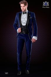 Handsome One Button Groomsmen Peak Lapel Groom Tuxedos Men Suits Wedding/Prom/Dinner Best Man Blazer(Jacket+Pants+Tie+Vest) A388