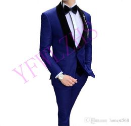 Handsome One Button Groomsmen Shawl Lapel Groom Tuxedos Men Suits Wedding/Prom/Dinner Best Man Blazer(Jacket+Pants+Tie+Vest) 1076