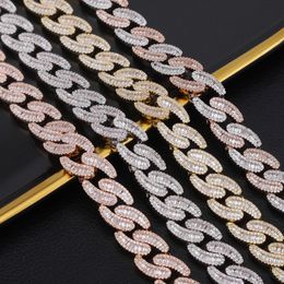 High End Gold Plated Prong Setting CZ Stone 14mm 18/22inch Cuban Chain Necklace Rapper Style Jewelry for Men Hot Sale