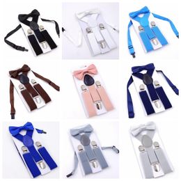 Children Kids Suspender Sets Solid Belt Bowtie Set Clip On Y Back Braces Christmas Kids Gift 21 Colours DW5732