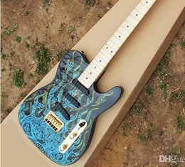artist guitars Canada - Free shipping Maple fingerboard Artist Burton signature telecas black guitar with blue flame Electric Guitar-