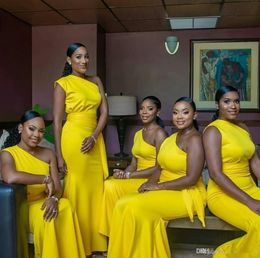 2020 Cheap African Black Girl One Shoulder Yellow Bridesmaid Dresses Simple Designs vestidos de dama de Honour Formal Evening Gown Dresses
