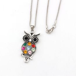 10pcs/lots Retro Colourful Crystal Owl Pendant Necklaces Fashion Jewellery Ms. long sweater chain