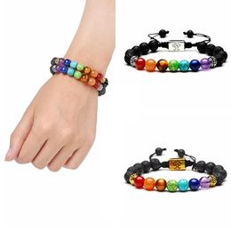 Yoga Handgemachtes Armband 7 Chakra Baum des Lebens Charm Bracelets Lava-Steine ​​Perlen-Seil-Armband Weihnachtsfest-Geschenk