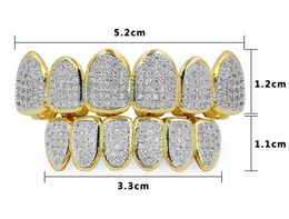 Grills Ice Out Teeth Grillz For Men Bling Bling Cubic Zirconia Hiphop Jewellery 18K Gold Plated Halloween Vampire Grillz Free Ship