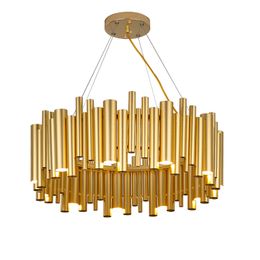 Metal Pendant Lamps Tube Chandelier Lighting Gold Stainless Steel Lamp Rectangle Dining Room Kitchen LED Hang Light Fixtures