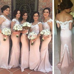 2019 New Appliques Long Bridesmaid Dresses Light Pink Bridesmaid Dresses Blush Light Pink Bridesmaid Dresses with Lace vestidos de novia