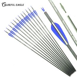 28/30/31 inches 100% Pure Carbon arrow Spine 300 400 ID 6.2 mm with replaceable Arrow Head for Compound Recurve Bow Hunting Target Practise