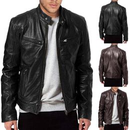 Motocycle Jacket 2020 Men Trendy Streetwear Stand Collar Protector Waterproof PU Leather Slim Fit Jacket Winter Hip Hop Coat