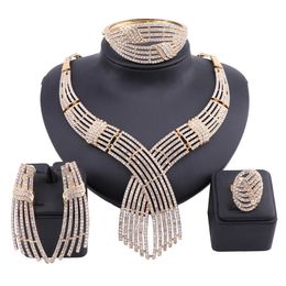 Bohemia Crystal Brides Jewelry Sets Gold Color Rhinestone Necklace Wedding Jewelry Set for Women Bridal Party Anniversary