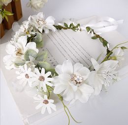 New Big Girls Flower pearl crown garland stereo simulation flowers rattan weaving bridals Children Princess accessory C6245