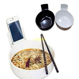 Creative Bowl with Cell Phone Holder for Mobile Phone Users White Black Melamine Bowl 2L Large Size Ramen Bowls Tableware