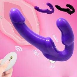 Erotic Strapless Strapon Dildo Vibrators for Women Pegging Strap On Double Ended Penis Lesbian Toys for Adult Sex Toys for Woman Y200616