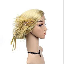 Water drill alloy head with feather sequins ribbon hair decoration European and American dance headdress