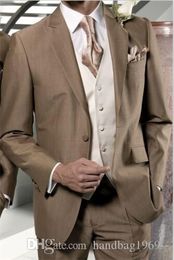 High Quality One Button Groom Tuxedos Peak Lapel Groomsmen Best Man Mens Wedding Suits (Jacket+Pants+Vest+Tie) D:187