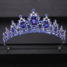 New Baroque Blue Crystal Wedding Crown Bridal tiara Headpiece Prom Queen Diadem Head Jewellery Wedding Hair Accessories