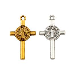 200Pcs Antique silver/gold Benedict Medal Cross Charms Pendants For Jewellery Making Bracelet Necklace DIY Findings 13x23mm A-569