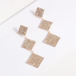 Wholesale- fashion luxury designer glittering full diamond rhinestone geometric long stud earrings for women girls