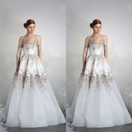 Word Beading Tony Evening Dresses Long Sleeve Illusion Neck Tulle Formal Party Gowns Floor Length Special Ocn Prom Dress